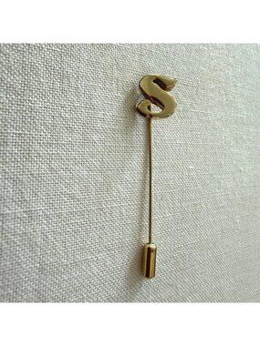 Vintage Gold-Tone "S" Initial Stick-Pin Lapel Brooch Hat Pin